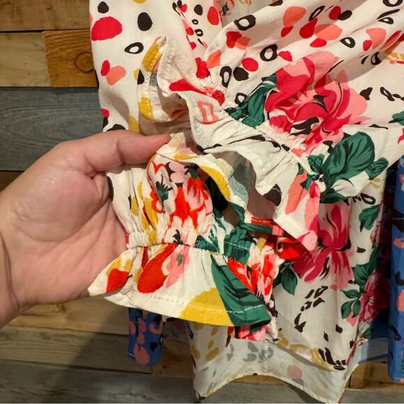 UMGEE Mixed Print Crochet Trim Dress Cream/Blue Floral Animal Print S Coquette - Picture 8 of 13